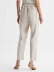 Reiss Oatmeal Shae Taper Tapered Linen Trousers - Image 5 of 6
