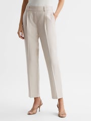 Reiss Oatmeal Shae Taper Tapered Linen Trousers - Image 6 of 6
