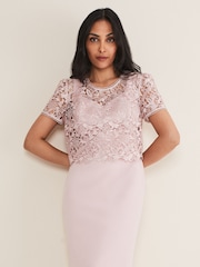 Phase Eight Pink Petite Isabella Lace Dress - Image 4 of 8