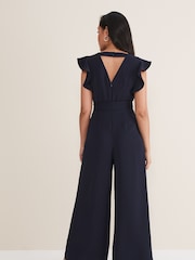 Phase Eight Ink Blue Petite Petite Kallie V-Neck Frill Jumpsuit - Image 2 of 6