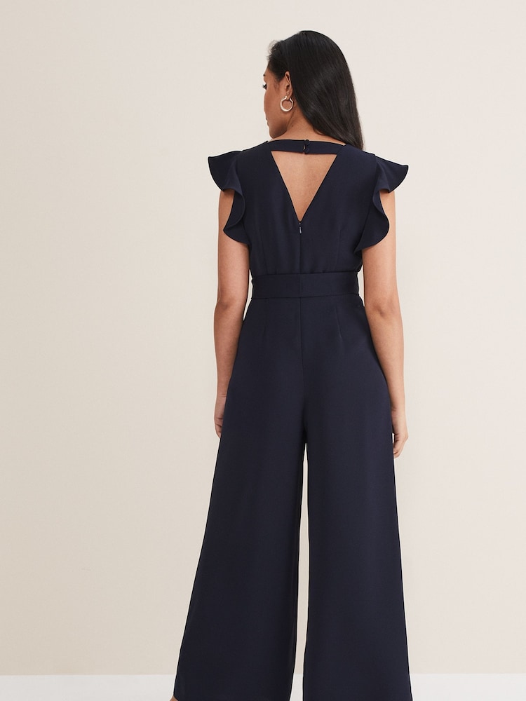 Phase Eight Ink Blue Petite Petite Kallie V-Neck Frill Jumpsuit - Image 2 of 6