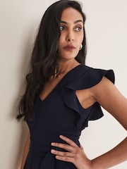 Phase Eight Ink Blue Petite Petite Kallie V-Neck Frill Jumpsuit - Image 4 of 6