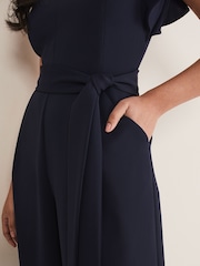 Phase Eight Ink Blue Petite Petite Kallie V-Neck Frill Jumpsuit - Image 5 of 6