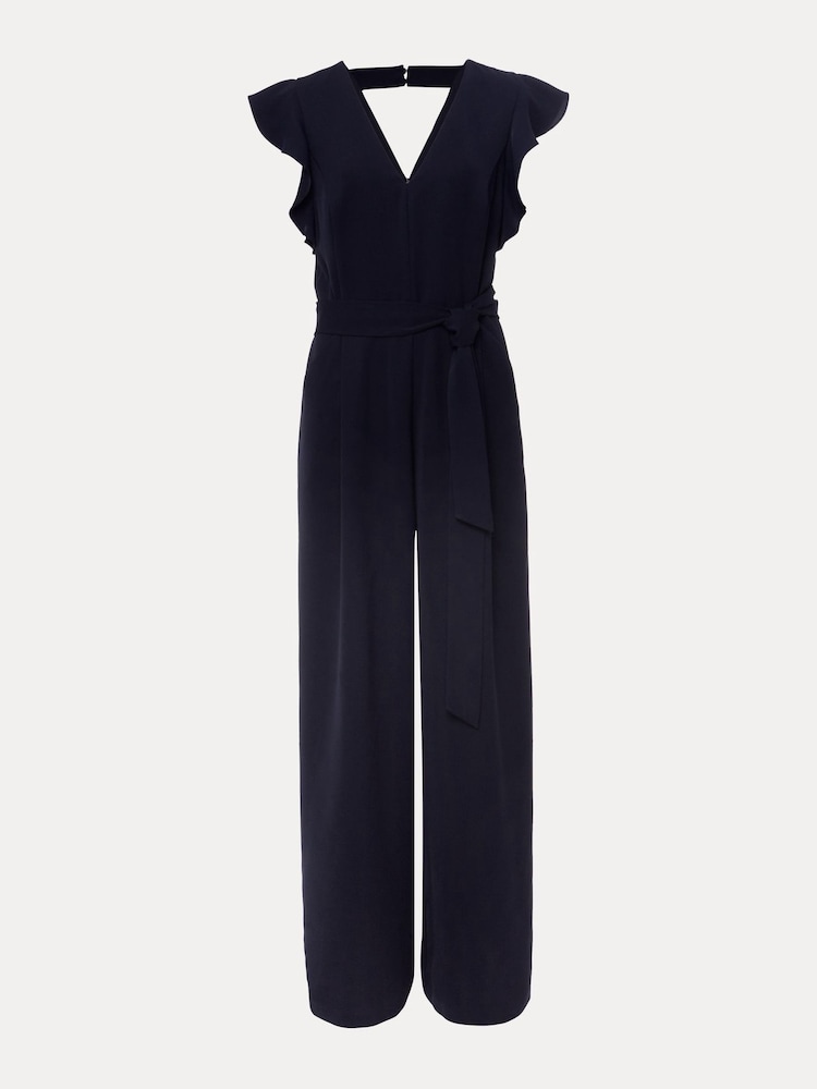 Phase Eight Ink Blue Petite Petite Kallie V-Neck Frill Jumpsuit - Image 6 of 6