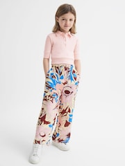 Reiss Pink Eva Senior Cropped Polo Shirt - Image 1 of 6
