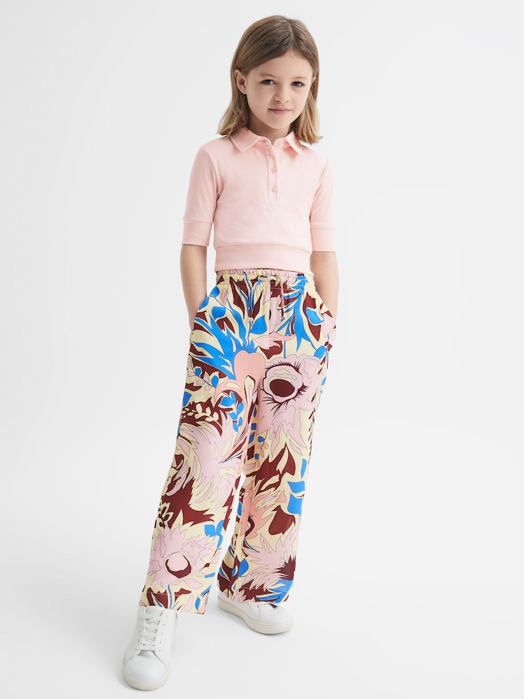 Reiss Pink Eva Senior Cropped Polo Shirt - Image 1 of 6