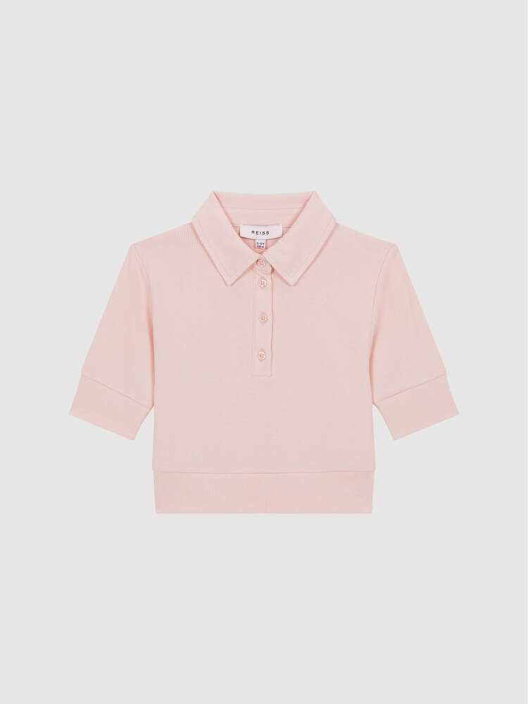 Reiss Pink Eva Senior Cropped Polo Shirt - Image 2 of 6