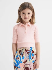 Reiss Pink Eva Senior Cropped Polo Shirt - Image 3 of 6