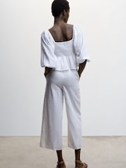 Mango White Embroidered Cotton Trousers - Image 2 of 6