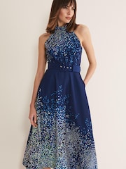 Phase Eight Blue Clea Print Midi Dress - Image 1 of 7