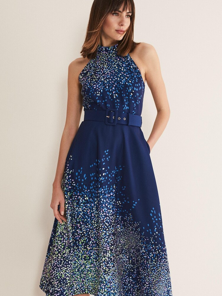 Phase Eight Blue Clea Print Midi Dress - Image 1 of 7