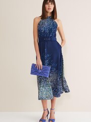 Phase Eight Blue Clea Print Midi Dress - Image 3 of 7