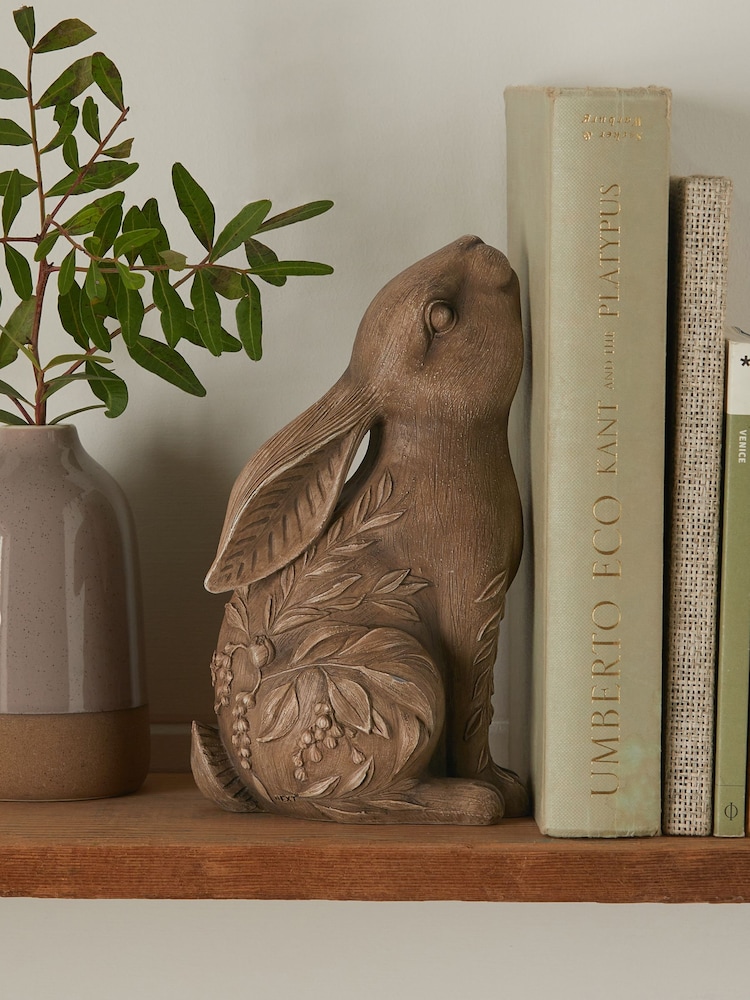 Brown Carved Hare Bookend Ornament - Image 1 of 4 Brown Carved Hare Bookend Ornament - Image 1 of 4