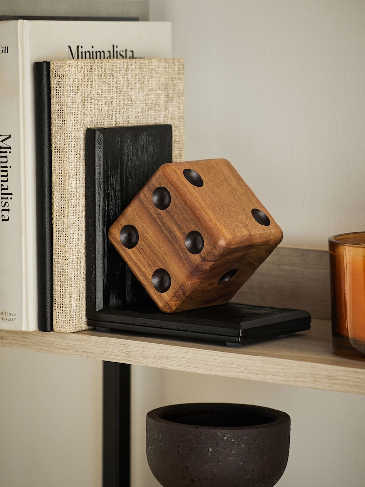 Black/Brown Bronx Wooden Dice Bookend - Image 1 of 4
