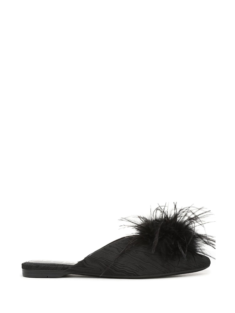 Sam Edelman Black Khai Feather Regular Fit Mules - Image 1 of 7 Sam Edelman Black Khai Feather Regular Fit Mules - Image 1 of 7