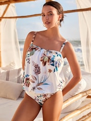 White Floral Blouson Swimsuit - Image 1 of 5