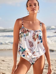 White Floral Blouson Swimsuit - Image 2 of 5