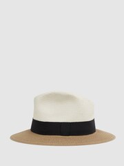 Reiss Blue Annie Colourblock Straw Hat - Image 1 of 4