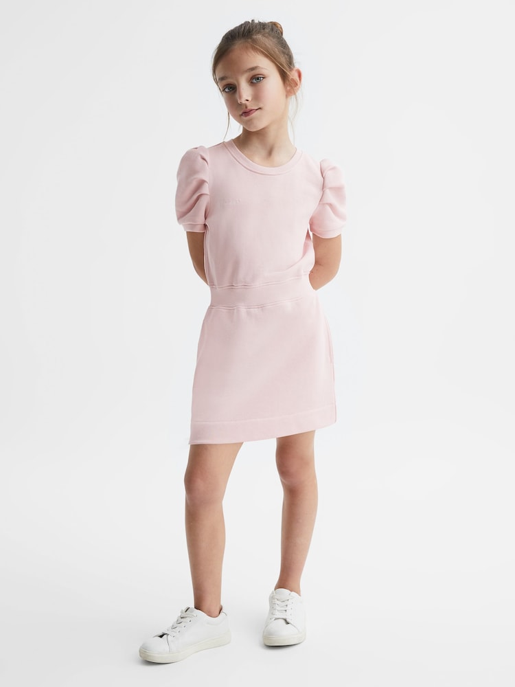 Reiss Pink Mimi Senior Pleated Sleeve Dress - Image 1 of 5