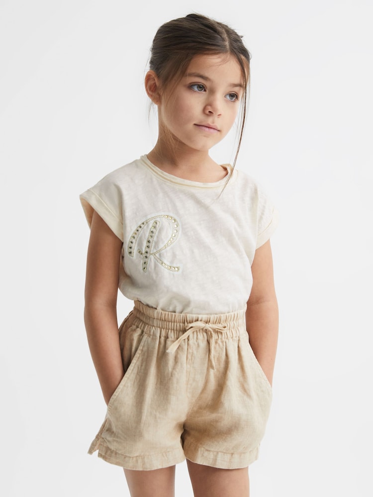 Reiss Off White Tabby Junior Embellished T-Shirt - Image 1 of 6