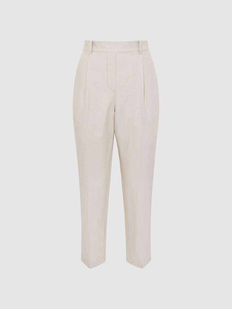 Reiss Oatmeal Shae Taper Petite Tapered Linen Trousers - Image 2 of 7