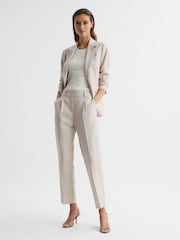 Reiss Oatmeal Shae Taper Petite Tapered Linen Trousers - Image 3 of 7
