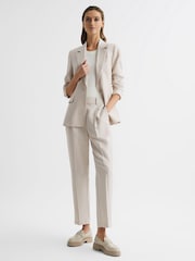 Reiss Oatmeal Shae Taper Petite Tapered Linen Trousers - Image 6 of 7