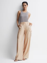Reiss Neutral Sian Wide Leg Combat Trousers - Image 1 of 7