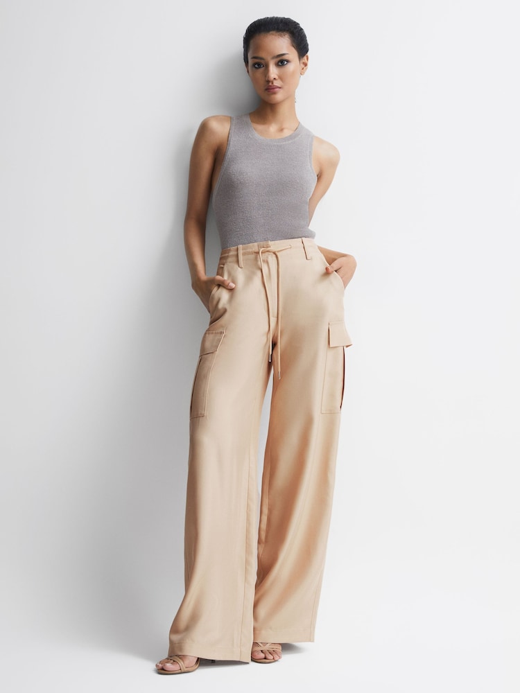 Reiss Neutral Sian Wide Leg Combat Trousers - Image 1 of 7