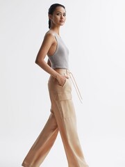 Reiss Neutral Sian Wide Leg Combat Trousers - Image 7 of 7