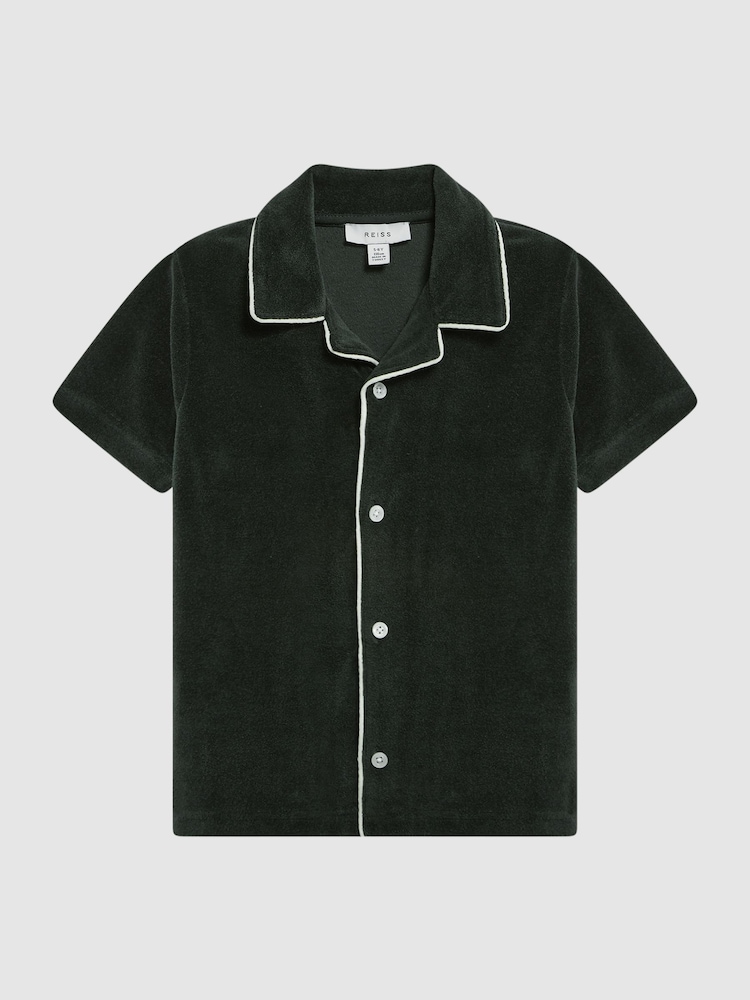 Reiss Green Defoe Senior Towelling Cuban Collar Shirt - Image 2 of 6