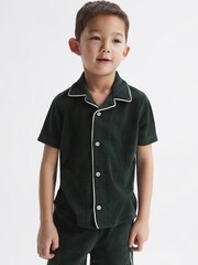 Reiss Green Defoe Senior Towelling Cuban Collar Shirt - Image 3 of 6