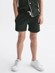 Reiss Green Fredericks Senior Towelling Drawstring Shorts - Image 1 of 6