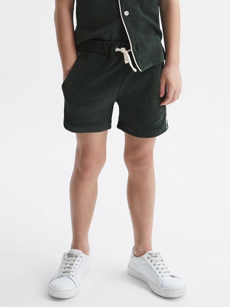 Reiss Green Fredericks Senior Towelling Drawstring Shorts - Image 1 of 6