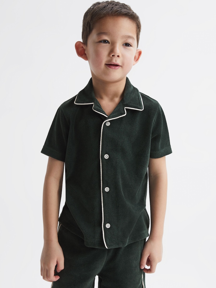 Reiss Green Defoe 4-9 yrs Towelling Cuban Collar Shirt - Image 1 of 6