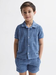 Reiss Airforce Blue Algarve Senior Terry Towelling Shirt - Image 3 of 6