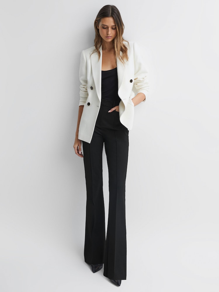 Reiss Black Dylan Petite Flared High Rise Trousers - Image 1 of 6