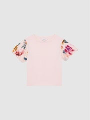 Reiss Ivory Amira Floral Print Puff Sleeve T-Shirt - Image 2 of 6