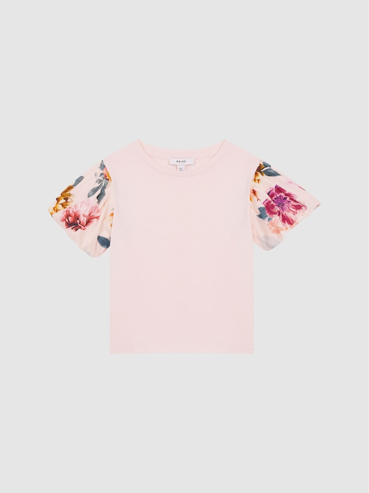 Reiss Ivory Amira Floral Print Puff Sleeve T-Shirt - Image 2 of 6