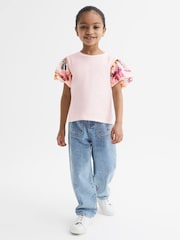 Reiss Ivory Amira Floral Print Puff Sleeve T-Shirt - Image 3 of 6