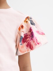 Reiss Ivory Amira Floral Print Puff Sleeve T-Shirt - Image 4 of 6