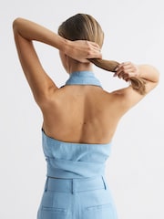 Top scurt din amestec de in cu guler Cu spatele gol Reiss Hollie - Imaginea 5 din 6