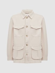 Reiss Ecru Normanby Button Through Long Sleeve Cotton Overshirt - Image 2 of 4