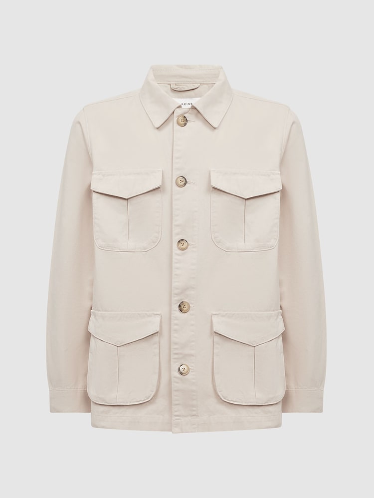 Reiss Ecru Normanby Button Through Long Sleeve Cotton Overshirt - Image 2 of 4
