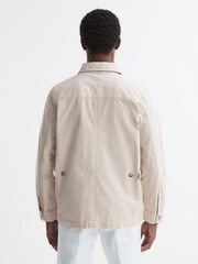 Reiss Ecru Normanby Button Through Long Sleeve Cotton Overshirt - Image 4 of 4
