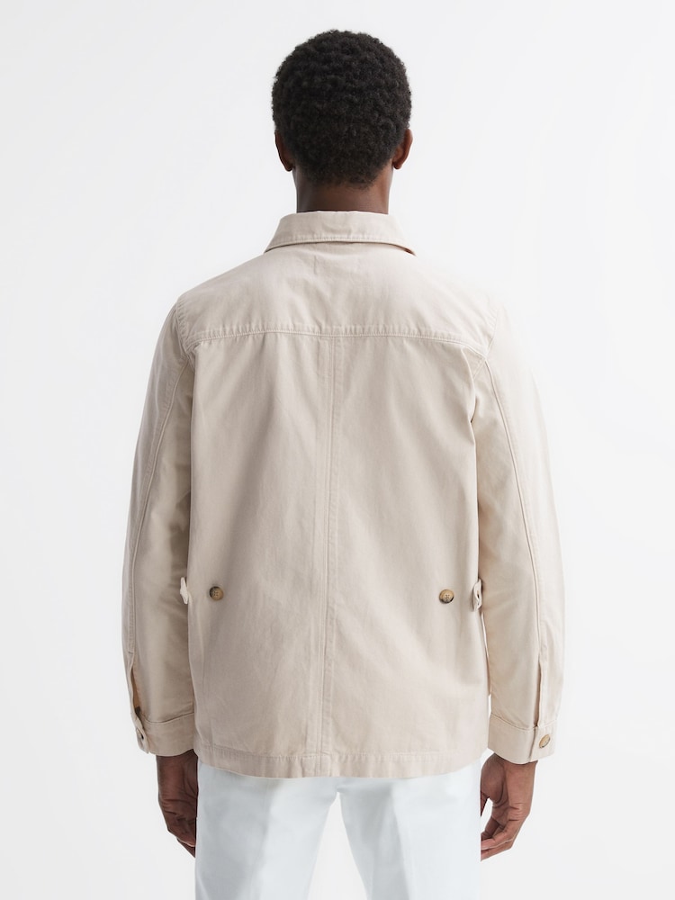 Reiss Ecru Normanby Button Through Long Sleeve Cotton Overshirt - Image 4 of 4