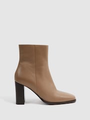 Reiss Camel Casey Square Toe Block Heel Boots - Image 1 of 5