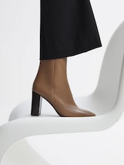 Reiss Camel Casey Square Toe Block Heel Boots - Image 2 of 5