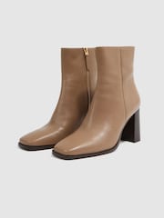 Reiss Camel Casey Square Toe Block Heel Boots - Image 3 of 5