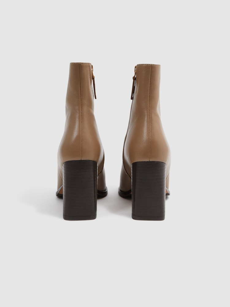 Reiss Camel Casey Square Toe Block Heel Boots - Image 4 of 5